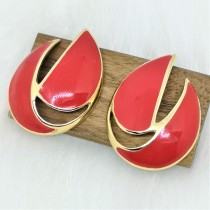 【FUN STYLE SHOP】古董Trifari紅色琺瑯耳環(穿式)